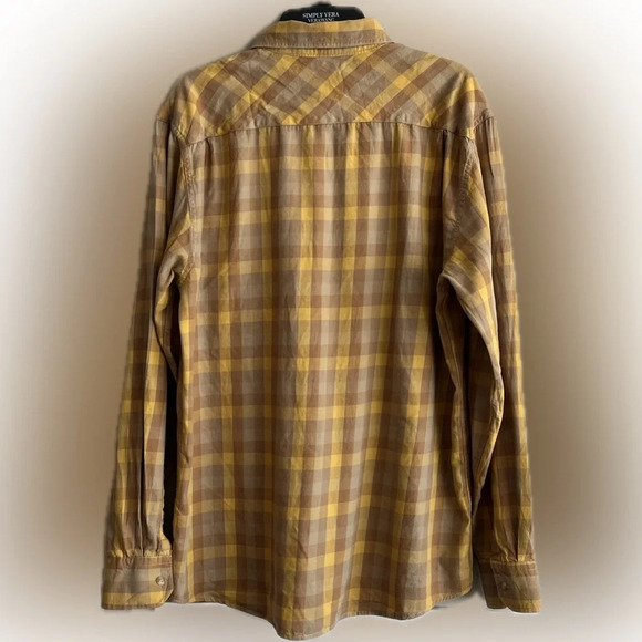 Sean John Mens Button Down Long Sleeve Shirt Yellow And Brown Plaid Size 2XL - Picture 2 of 8